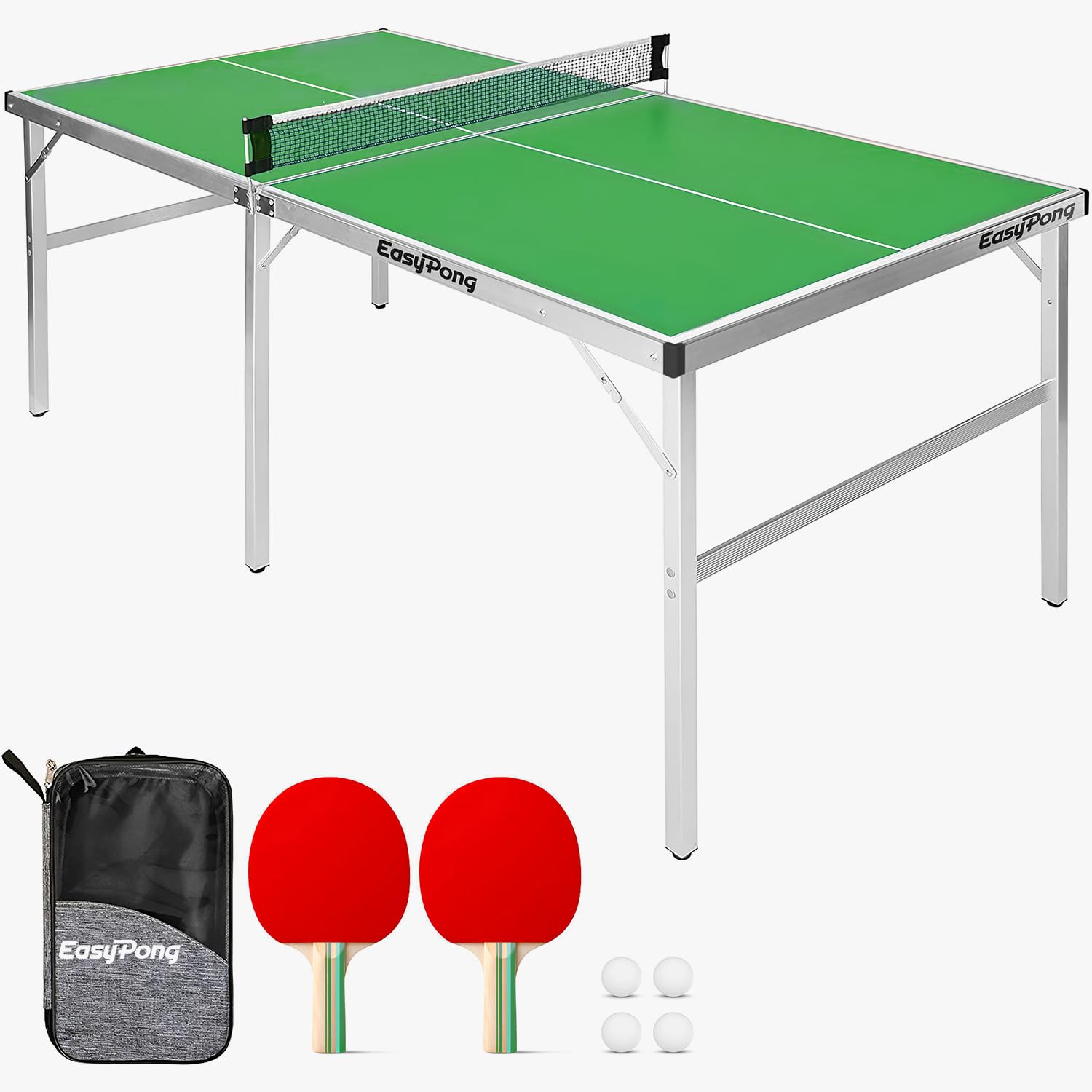 Original Cup EasyPong | Mesa de Ping Pong Verde | 182x91cm Fácil de Transportar | Estable | Ideal para Exterior e Interior | 2 Raquetas + 4 Pelotas | Tenis de Mesa | 100% diversión