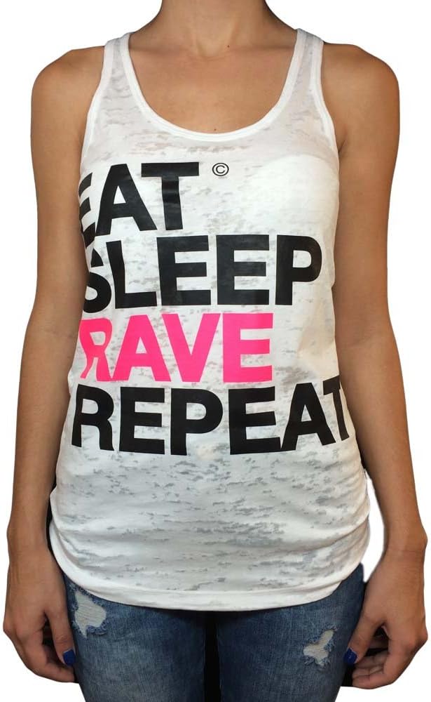 Grooveman Music Women's Eat Sleep Rave Repeat Burnout Tank Top Large White