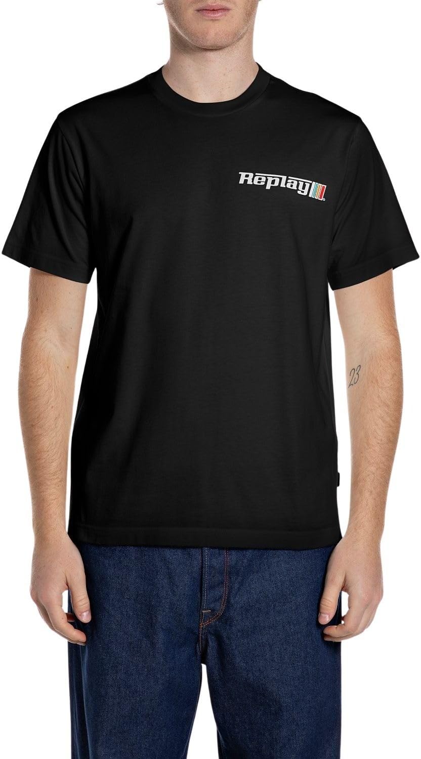 Replay Men's Short-Sleeved T-Shirt, 098 Black, 3XL