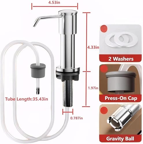 Miniatura 3 de Dispensador de jabón para platos para fregadero de cocina (pulido), bomba dispensadora de jabón para platos de acero inoxidable con kit de tubo de
