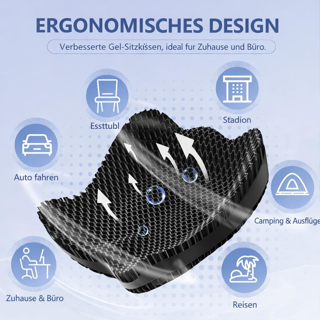 Gelsitzkissen, Sitzkissen Orthopädisch Ergonomisches Steißbeinkissen Sitzring Steißbein entlastet & Sitzkomfort Weich und bequem mit waschbarem für Bürostuhl Auto Ischias Schwangerschaft