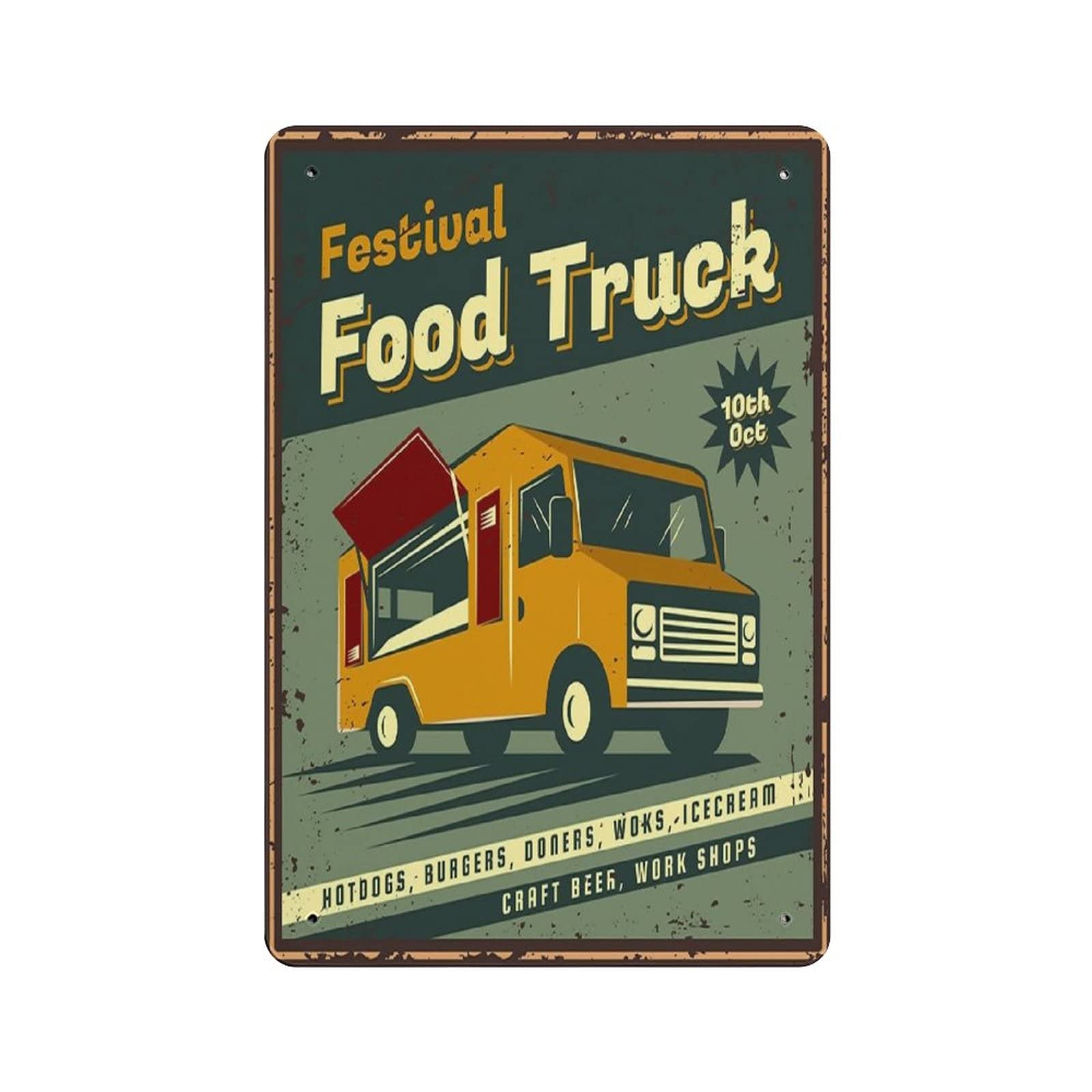 Metal Tin Sign Food Truck Vintage Tin Poster Metal Sign Wall Decoration Country Kitchen Home Garage Decor 12"x8"