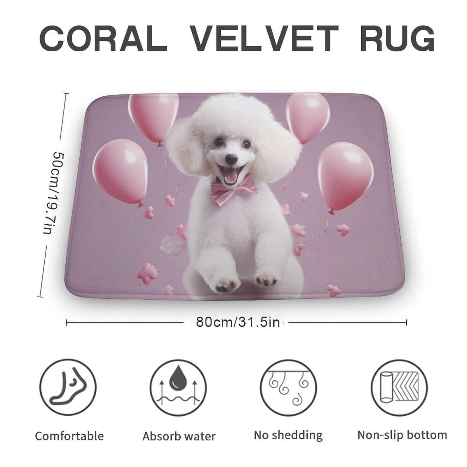 Cute Poodle Coral Velvet Rugs Non-Slip Bathroom Rugs Soft Kitchen Rug Floor Carpet for Home Decor 19.7