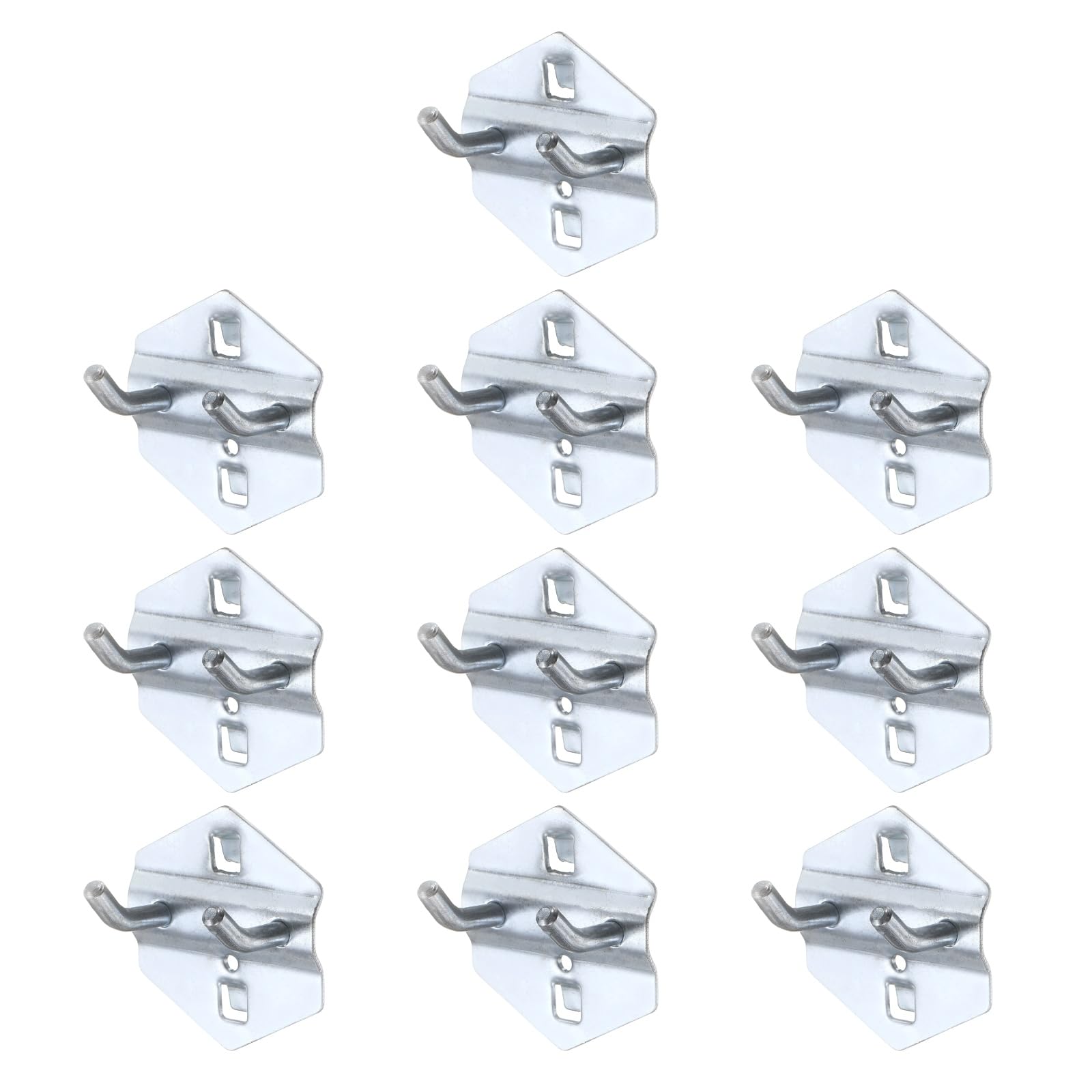 sourcing map 10Pcs Metal Square Peg Board Hooks, 1" Heavy Duty Exhibition Display Hooks Square Hole Peg Double Rod for 3/8" Spaced Pegboards, Retail Shelf Rack Hook, Silver