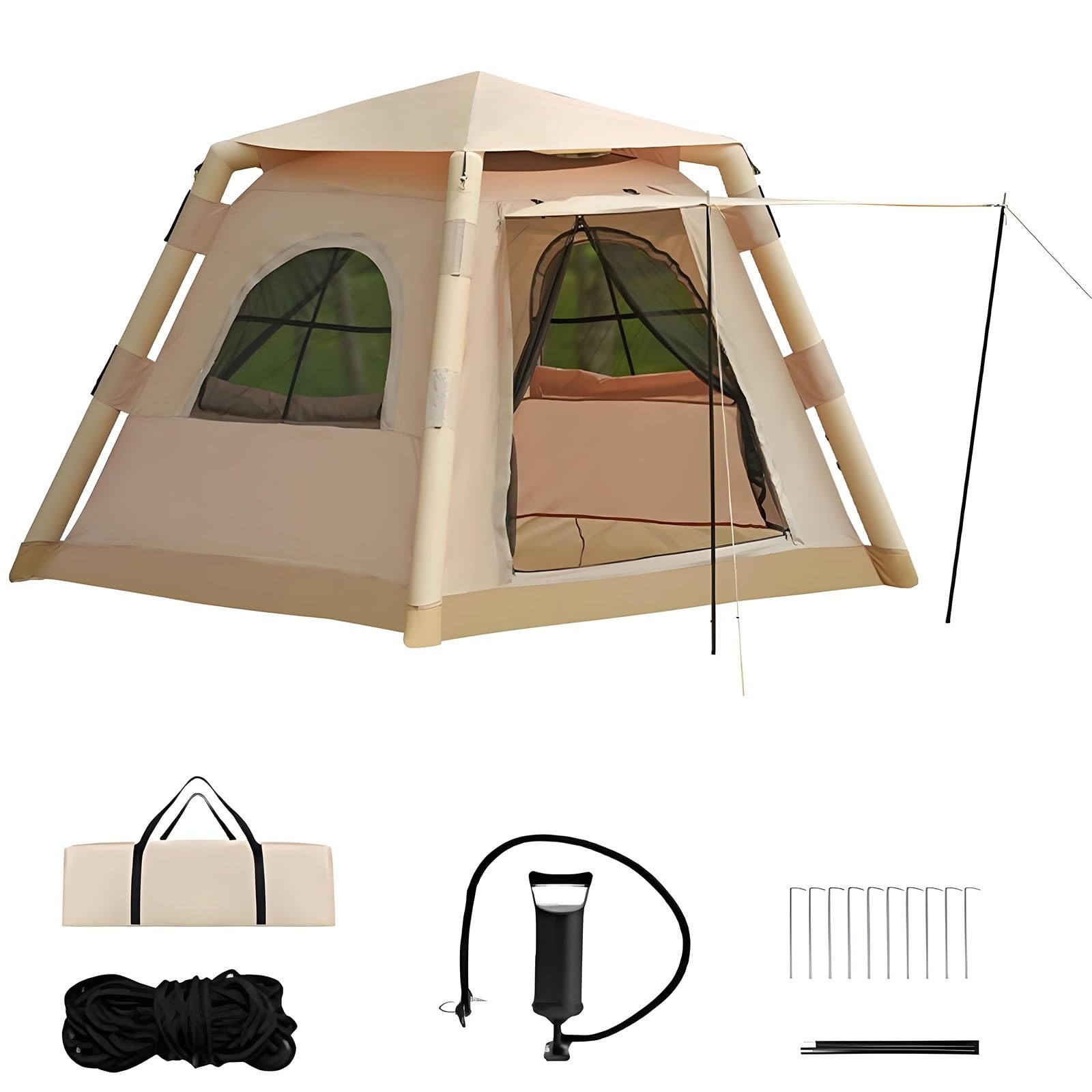 CTREVL Zelt 2 Personen Aufblasbar, Camping Zelt Aufblasbar mit Pumpe, 4 Saison Winddicht Anti-UV Oxford Kabinenzelt mit Mesh Fenster & Türen für Camping Picknicks Outdoor-Abenteuer Sport & Freizeit