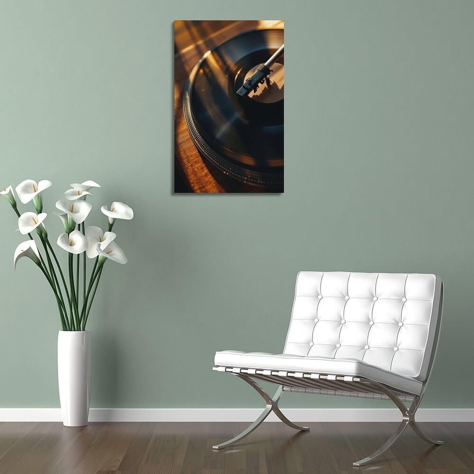 Gramofon z płytą winylową w ciepłym świetle sztuka ścienna, retro muzyka dekoracja do domu i salonu plakat dekoracyjny obraz płótno plakaty ścienne i obraz artystyczny druk nowoczesny rodzinny