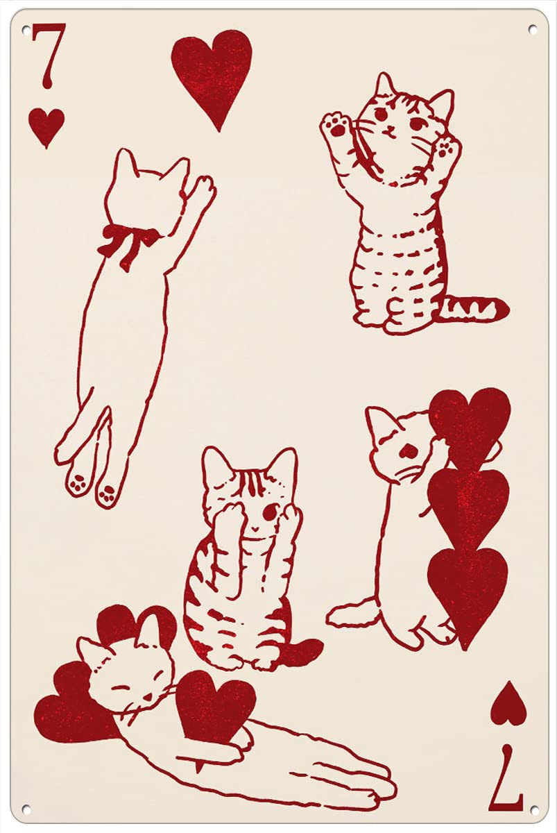 【CAT】　vintage poster Retro Metal Tin Sign - 12 X 16 Inches Seven of Hearts Poster