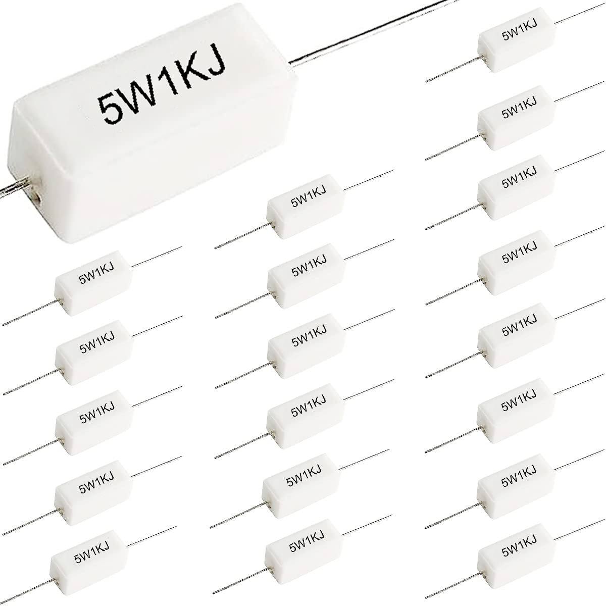 20 pcs Ceramic Cement Resistor 5W 1K Ohm Power Resistor esistance 5% Ceramic Wire Wound Resistors Shock-resistant and heat-resistant Axial Lead Resistor White