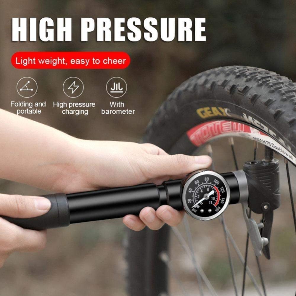 Mini-Fahrradpumpe, tragbare Fahrradluftpumpen mit Manometer 160PSI, kompatibel mit Presta und Schrader-Ventil, geeignet für Rennräder