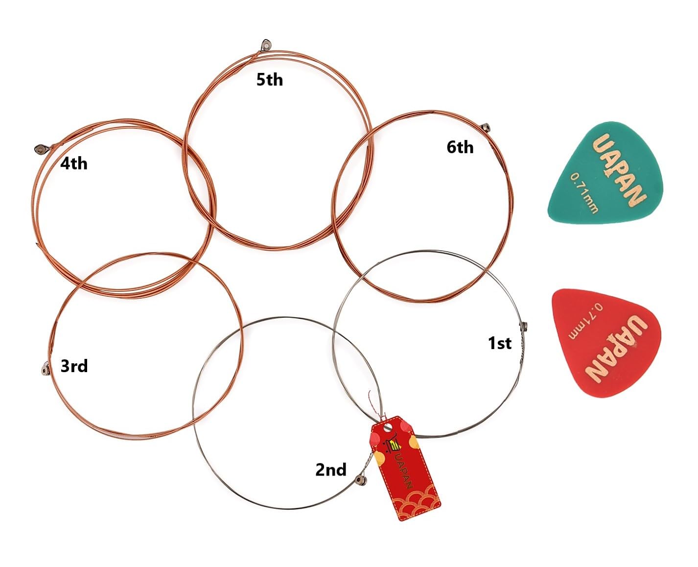 UAPAN Juego de 6 cuerdas y 2 púas para guitarra