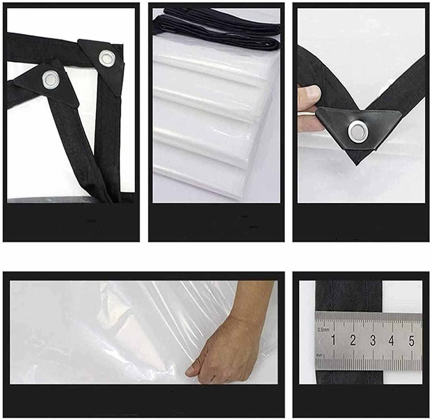 Rideau de tonnelle en PVC transparent avec panneaux latéraux imperméables et œillets Taille personnalisable 2,5 x 5 m