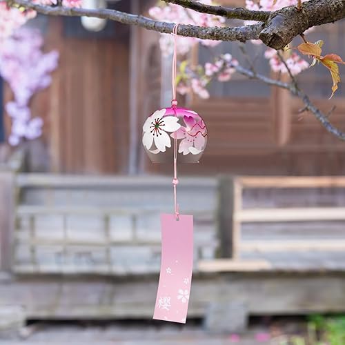 Miniatura 4 de BESPORTBLE Campanas de viento japonesas, campanas de viento de flores rosas, colgantes de vidrio hechos a mano para bodas, festivales, jardín,