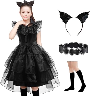 Black Costume Dress for Girls Fluffy Tulle Dress Girls for Cosplay Birthday Guest Party