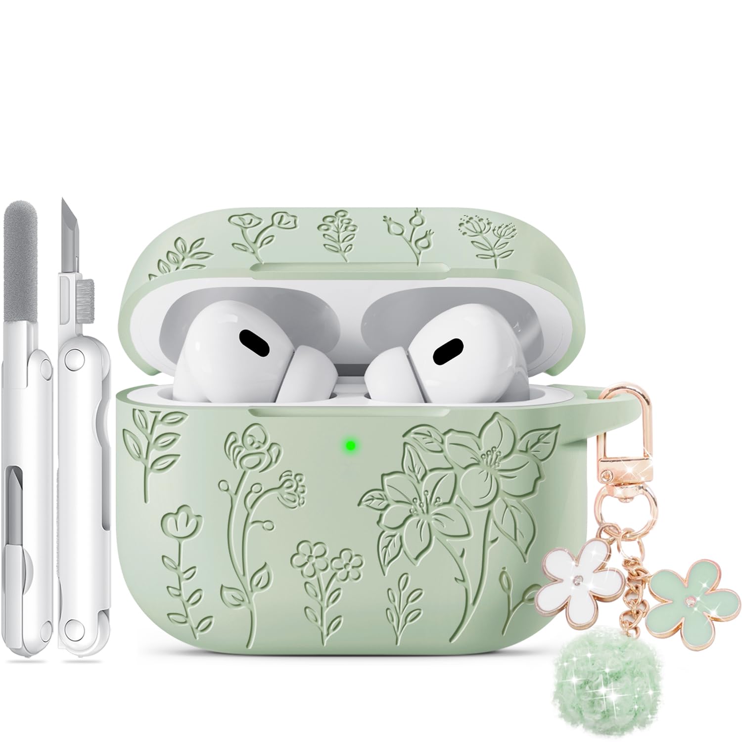 for AirPods Pro 2 Case, Soft Silicone Airpod Pro Case Cover QUTE with Keychain &amp; Cleaning Kit Compatible with AirPods Pro 2nd/1st Generation for Women Girly, Anti-Scratch