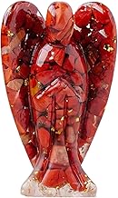 Erliway 3" Red Jasper Crystal Guardian Angel Figurines, Natural Healing Crystal Chips Resin Angel Statue for Peace Meditation Easter Home Decor
