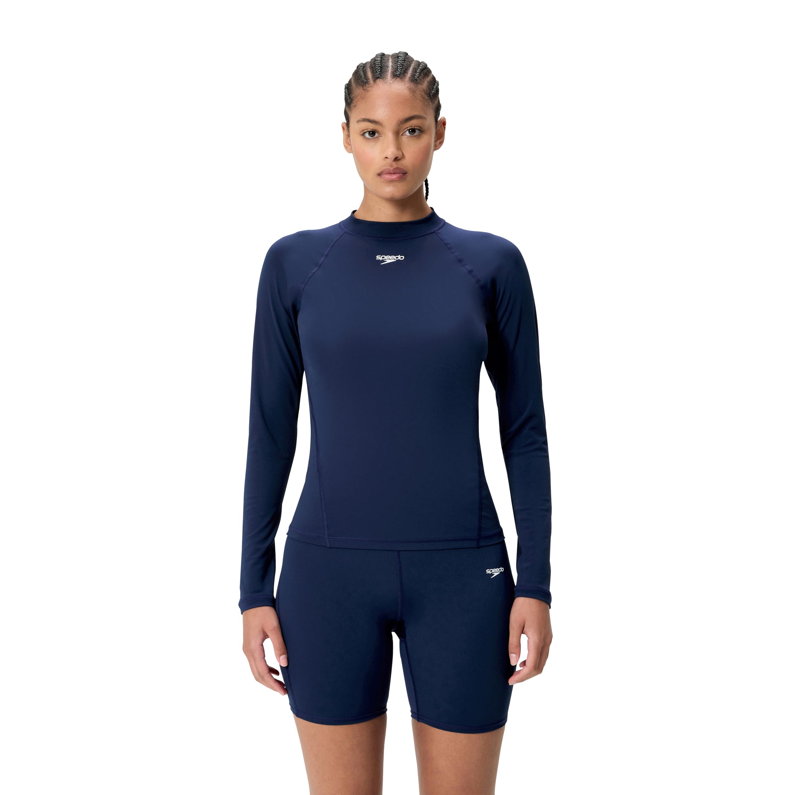 Speedo Women's Endurance+ Long Sleeve Rash Guard Swim Top, Peacoat, XXS