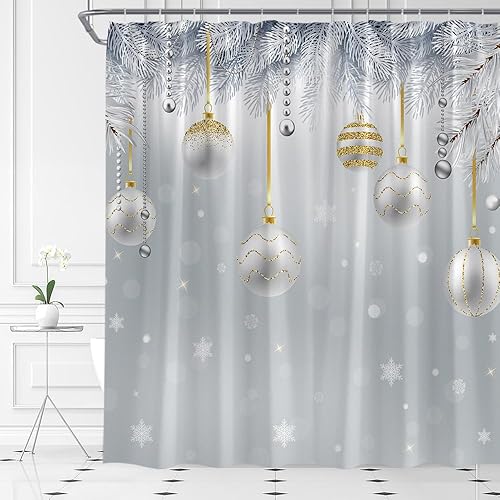 Miniatura 5 de Cortina de ducha de bolas de Navidad, fantasía, invierno, vacaciones, feliz año nuevo, linda niña, decoración de baño con ganchos, (70 pulgadas de