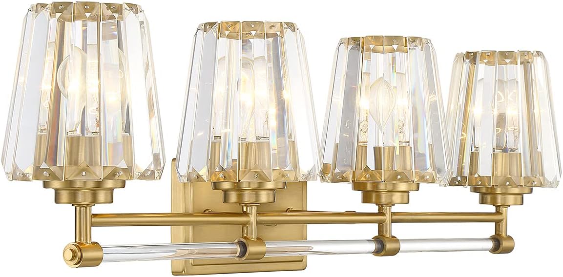 Savoy House 8-6001-4-322 Garnet Crystal Vintage Clear Crystal Bathroom Vanity Wall Light, 4-Light 240 Total Watts, 10" H x 32" W, Warm Brass
