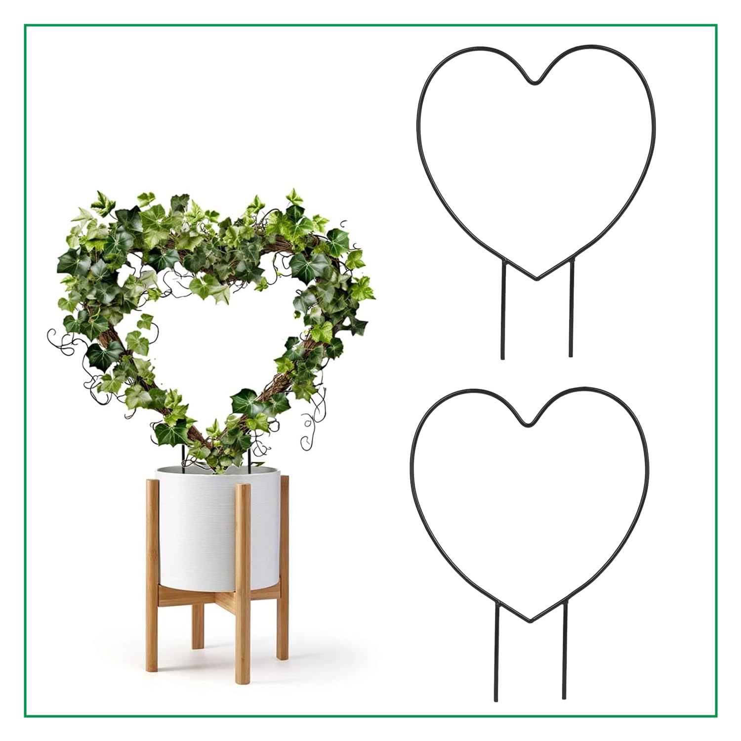Cinagro Heart-Shaped Black Iron Garden Trellis for Climbing Plants, Rust-Free Powder-Coated Finish, Metal Vine Support Rack for Balcony, Indoor & Outdoor Pots, Decorative Plant Stake (Pack of 2)