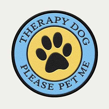 Therapy Dog - Please Pet Me Sew-On Patch with Paw Print - for Therapy Dog Vest or Harness