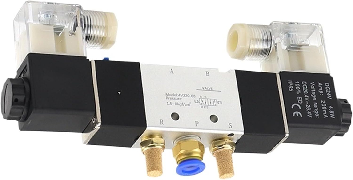 Solenoid Valve 220V Pneumatic 4V220-08 Air 5 way 2 Position 1/4 Coil Alloy Internal DC 12V DC 24V AC110V(4v220-08,DC12V)