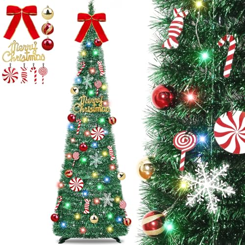 [ Timer ] 6 Ft Pop Up Christmas Tinsel Tree,