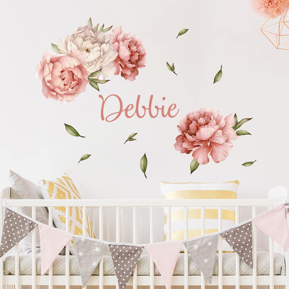 DOTUIARG Floral Wreath Peony Botanical Foliage Watercolor Wall Sticker Vinyl DIY Nursery Wall Decals Kids Bedroom Home Decor