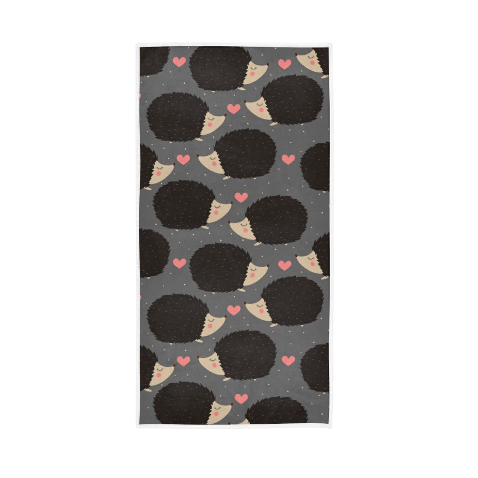 HUYGD Seamless Brown Hedgehogs with Pink Hearts on Brown Soft Hand Bath Towel 30" x 15" Thin Fast Drying Absorbent Soft Towels for Kitchen Gym Spa Hotel Beach