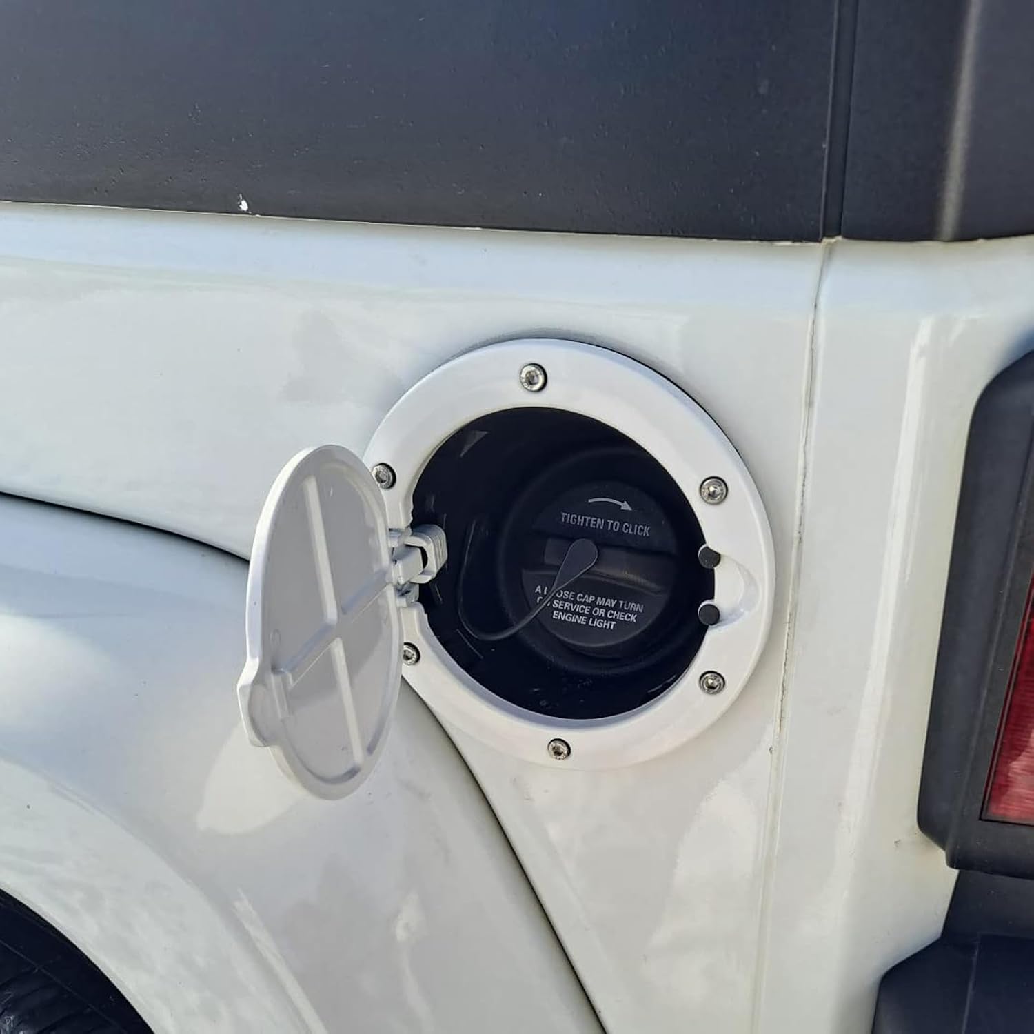 White Gas Cap Cover Fuel Filler Door Cover Compatible with 2007-2017 Wrangler JK JKU 2/4-DOOR(NOT FOR 2018+ JL MODELS)
