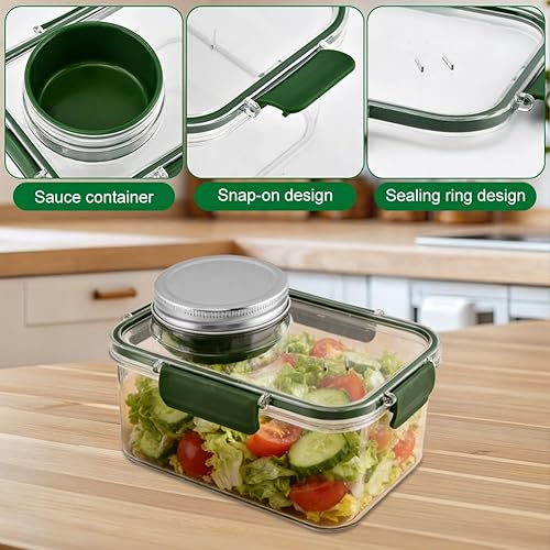 Miniatura 3 de Tarro de ensalada portátil con taza de salsa y tenedor, recipiente grande para ensalada, tarro de Sala-d Pod Mason a prueba de fugas, adecuado para