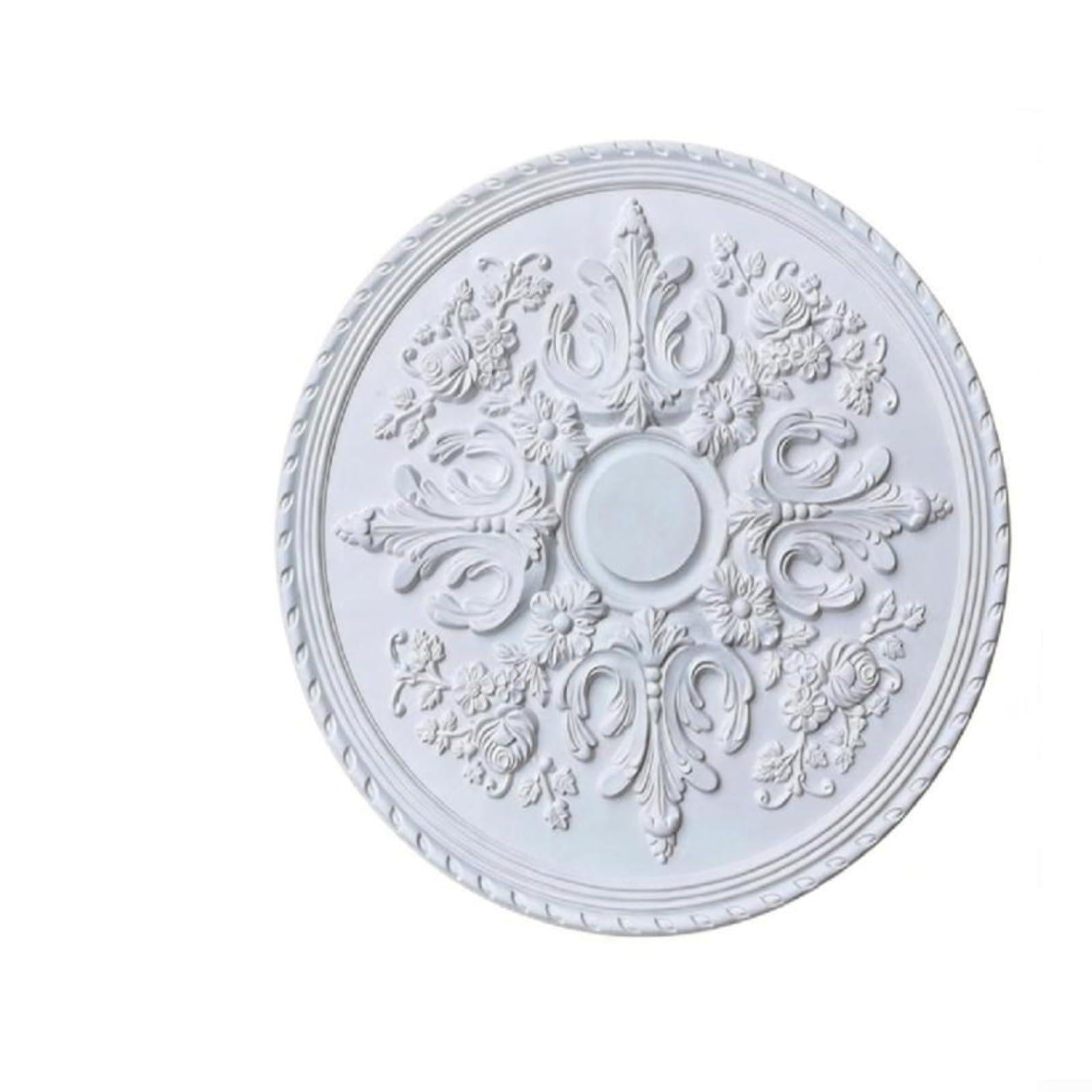 SMZhomeone 60CM Round PU Ceiling Medallion with Elegant Floral Carving for Chandelier Base, Smooth White Finish, Lightweight Design for Living Room Bedroom