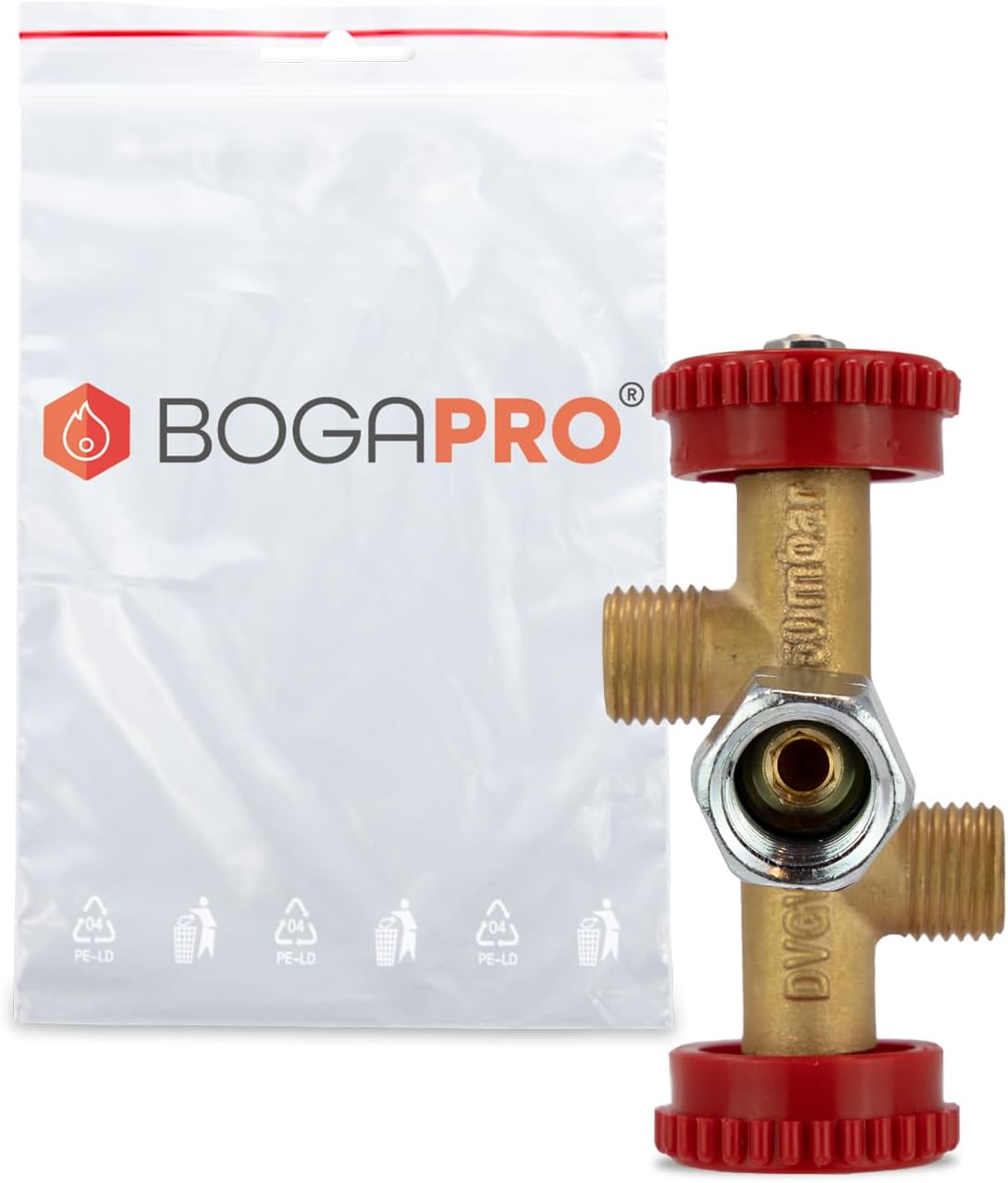 Double branch valve for propane gas bottles, branch valve for 2 gas devices for gas cylinders with max. 11 kg polybag