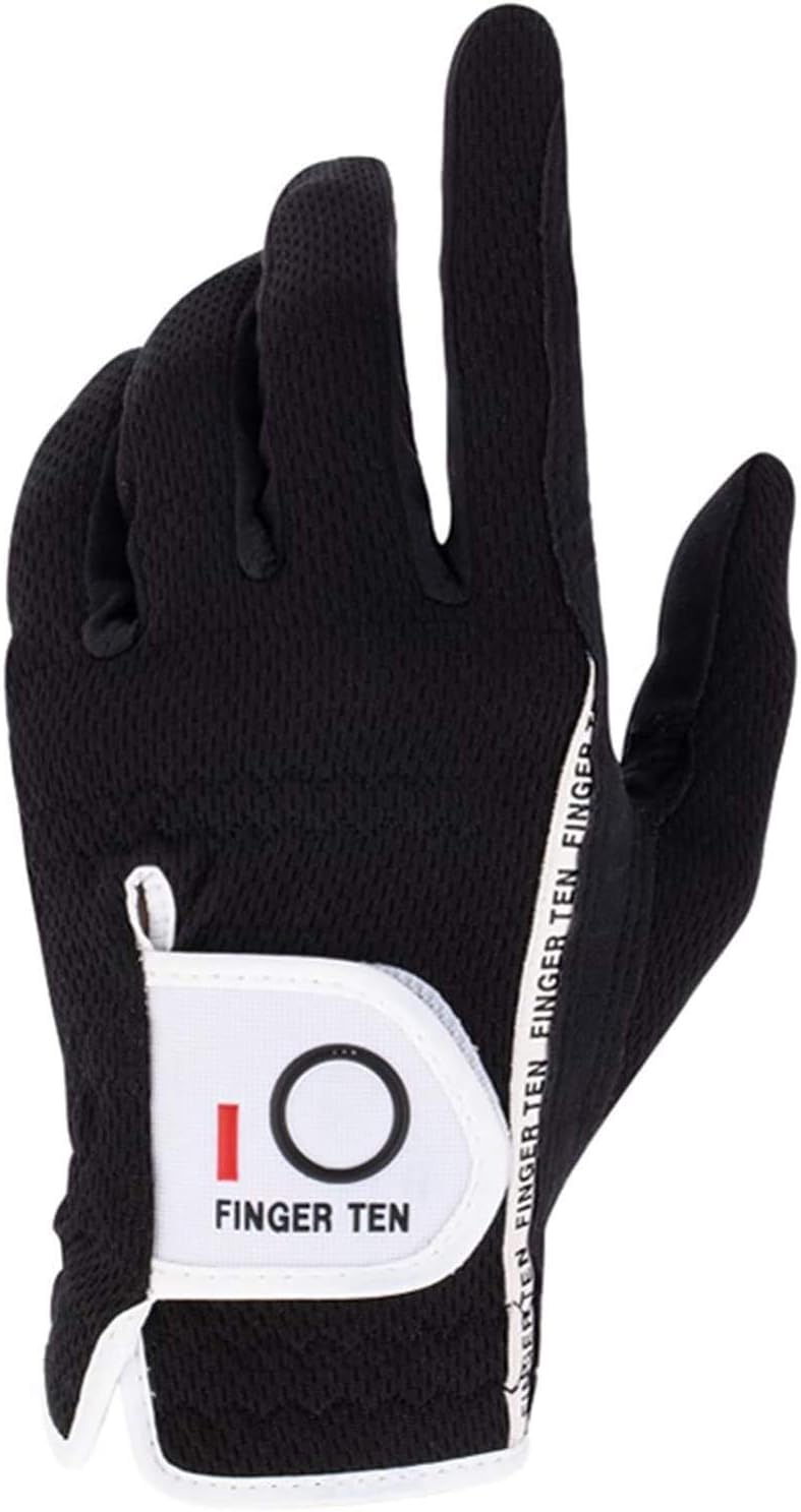 FINGER TEN Golf Gloves Men Left Hand Right Rain Grip Weathersof Value Pack, Mens Golf Glove Wear Resistant Non Slip Flexible Durable (Black, XS, Left)