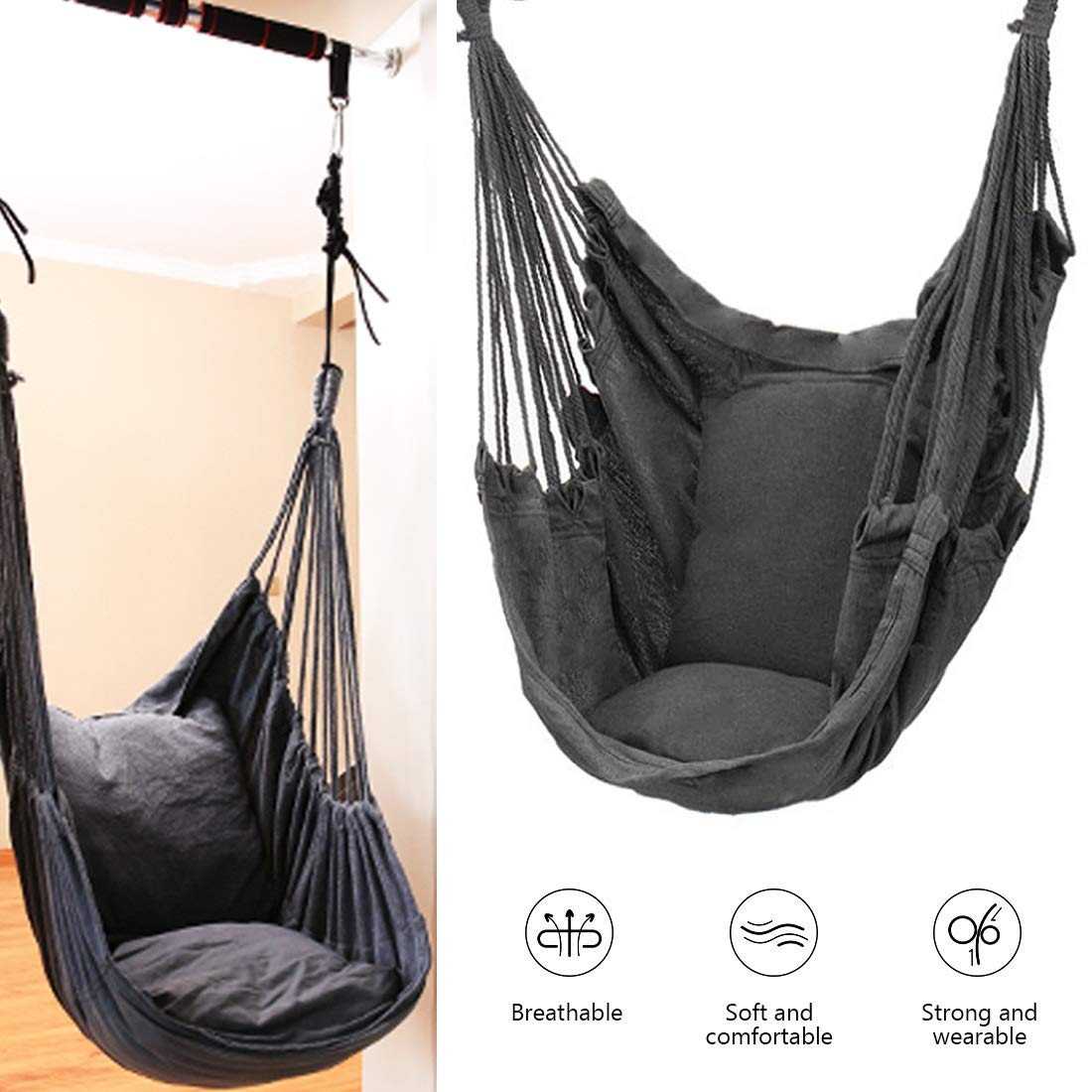 Sedia amaca grande Rilassati Sedia altalena sospesa Amaca con corda sospesa Sedile altalena Max 270 libbre per interni/esterni/H