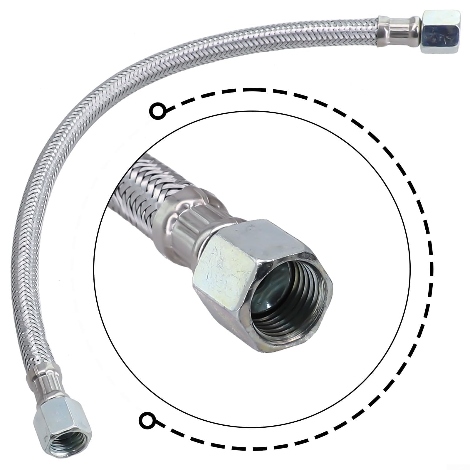 Compressore per tubo di collegamento in acciaio inossidabile con 2 adattatori. Tubo dell'aria flessibile per sistema di condotte ad aria compressa, lunghezza 35,0 cm. Raccordi a doppia rotazione su