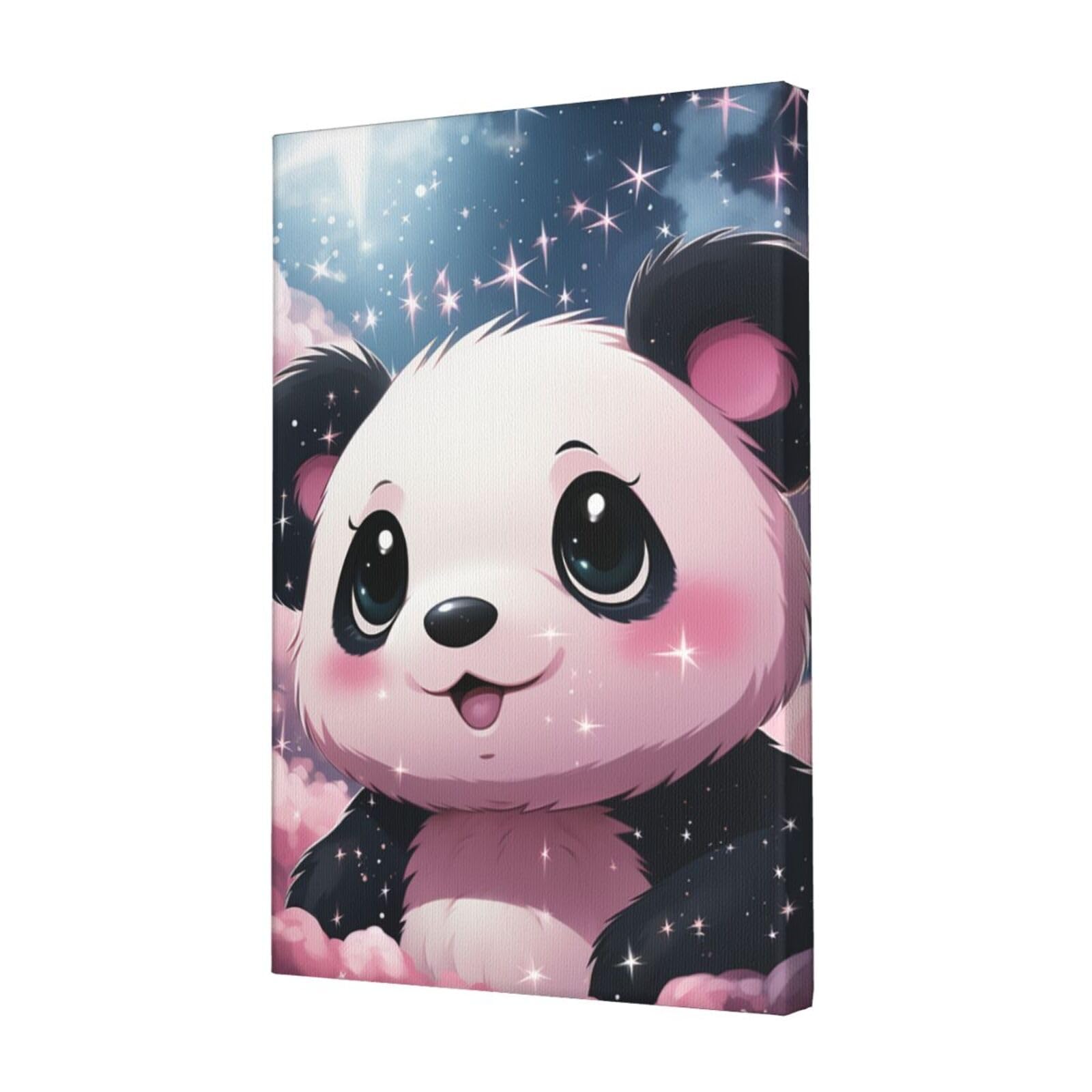 FodPand Pink Panda Canvas Wall Art for Living Room Wall Decor 12"x18" Modern Artwork Painting Pictures Hanging Canvas Prints Aesthetic Wall Art for Bedroom Bathroom Office Wallart Decor