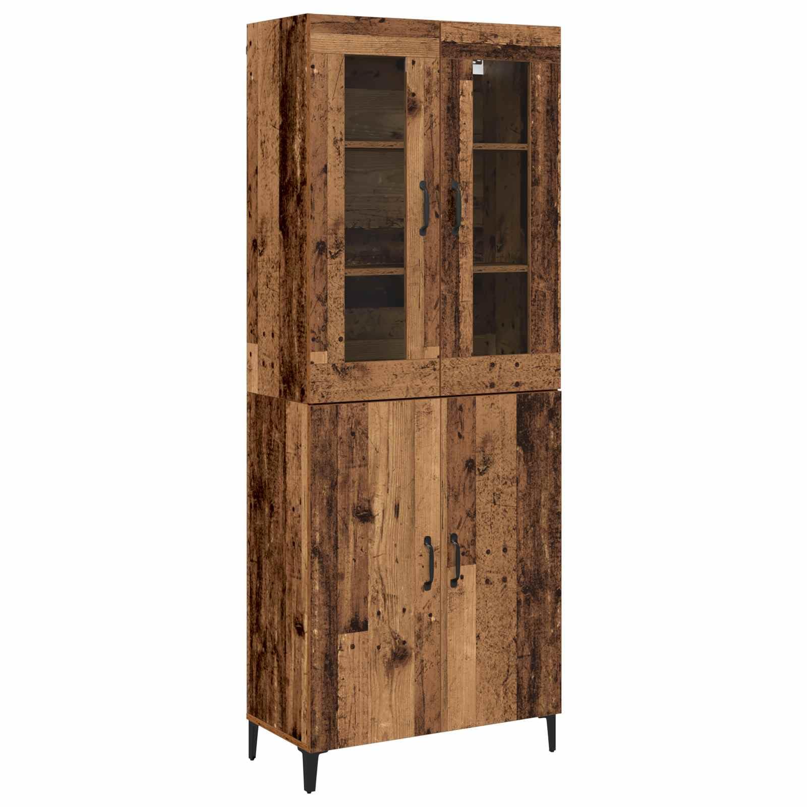 Aparador moderno de madera envejecida de 180 cm de alto para salon con 4 puertas