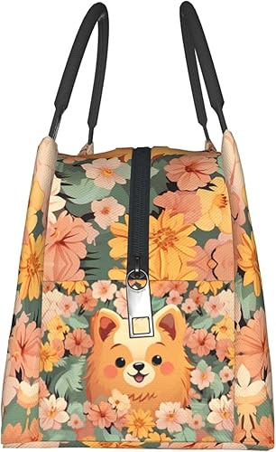 Miniatura 3 de Pomeranians - Bolsa de almuerzo con estampado de flores de dibujos animados para mujeres y hombres, hielera aislada, reutilizable, gran capacidad,