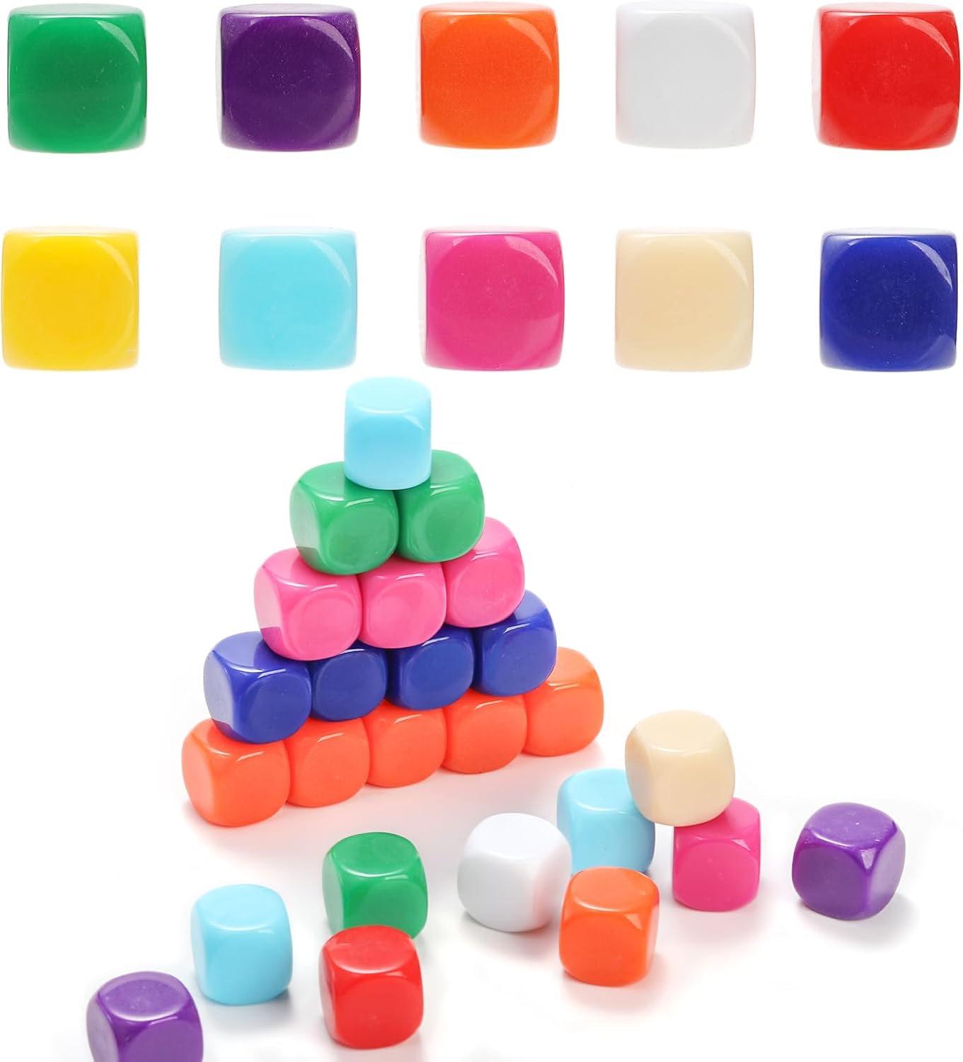 Noamus 100 Pieces Blank Dices, 16MM Acrylic Colored Dice Cubes, Assorted Color DIY Dices, Six Sided Bulk Dice for DIY Sticker, Party Favor(10 Colors)