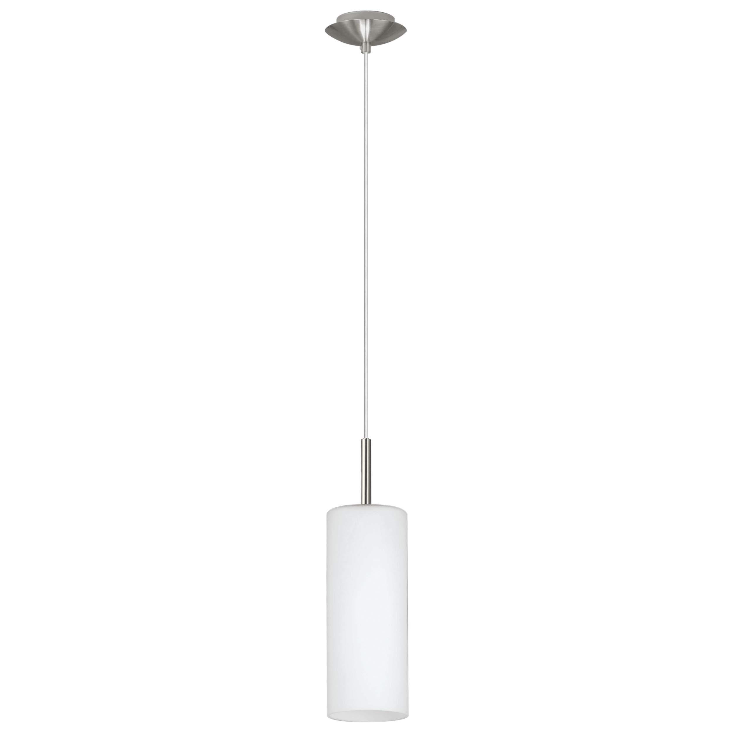 Pendant Ceiling Light-Satin Nickel-Shade White Painted-Satin Glass-E27-1x60W - Height Drop Lounge Dining Hallway Feature Hanging Modern