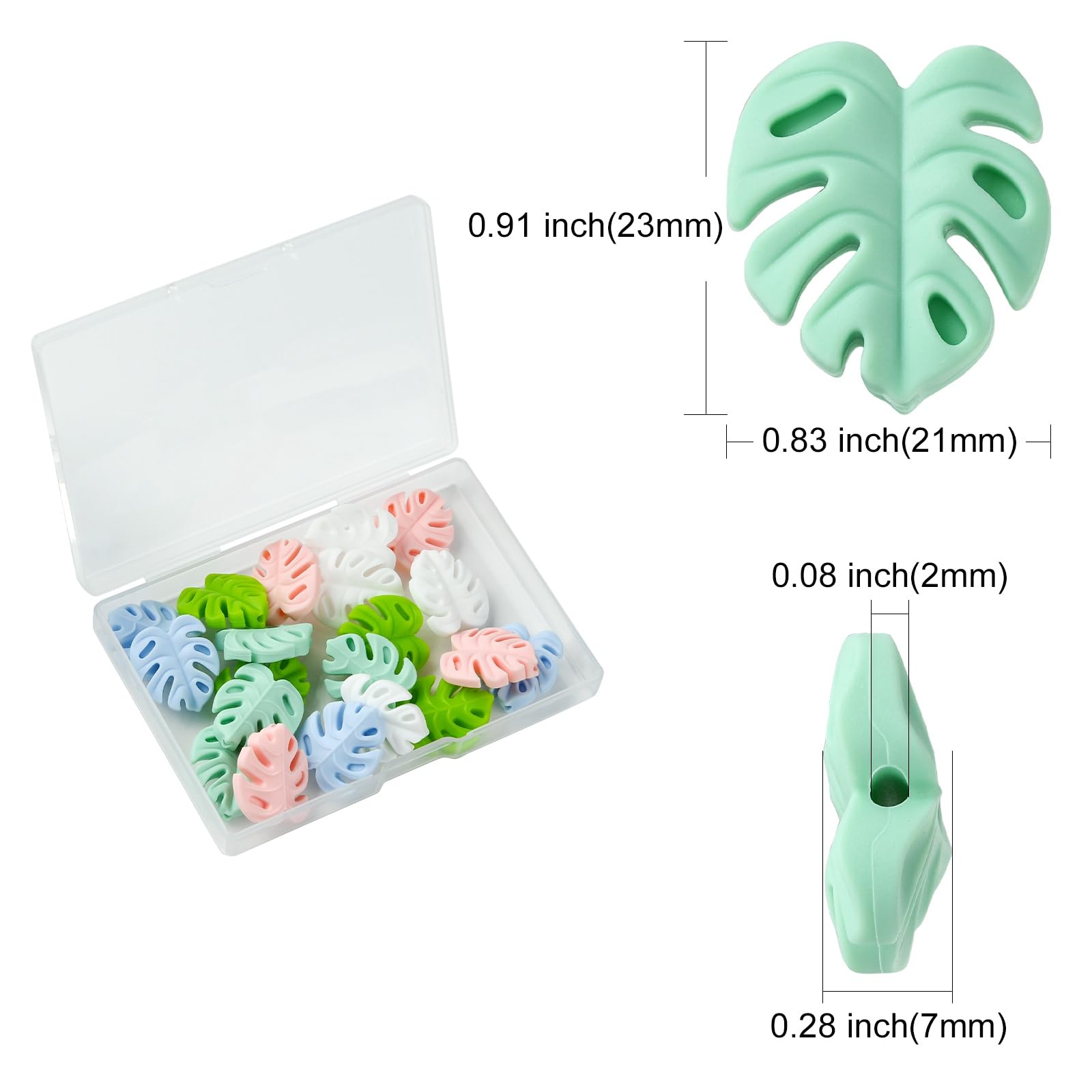 UR URLIFEHALL 20 Pcs 5 Colours Silicone Beads Leaf Silicone Focal Beads Monstera Leaf Beads Loose Spacer Beads for Pens Jewellery Making - Image 2