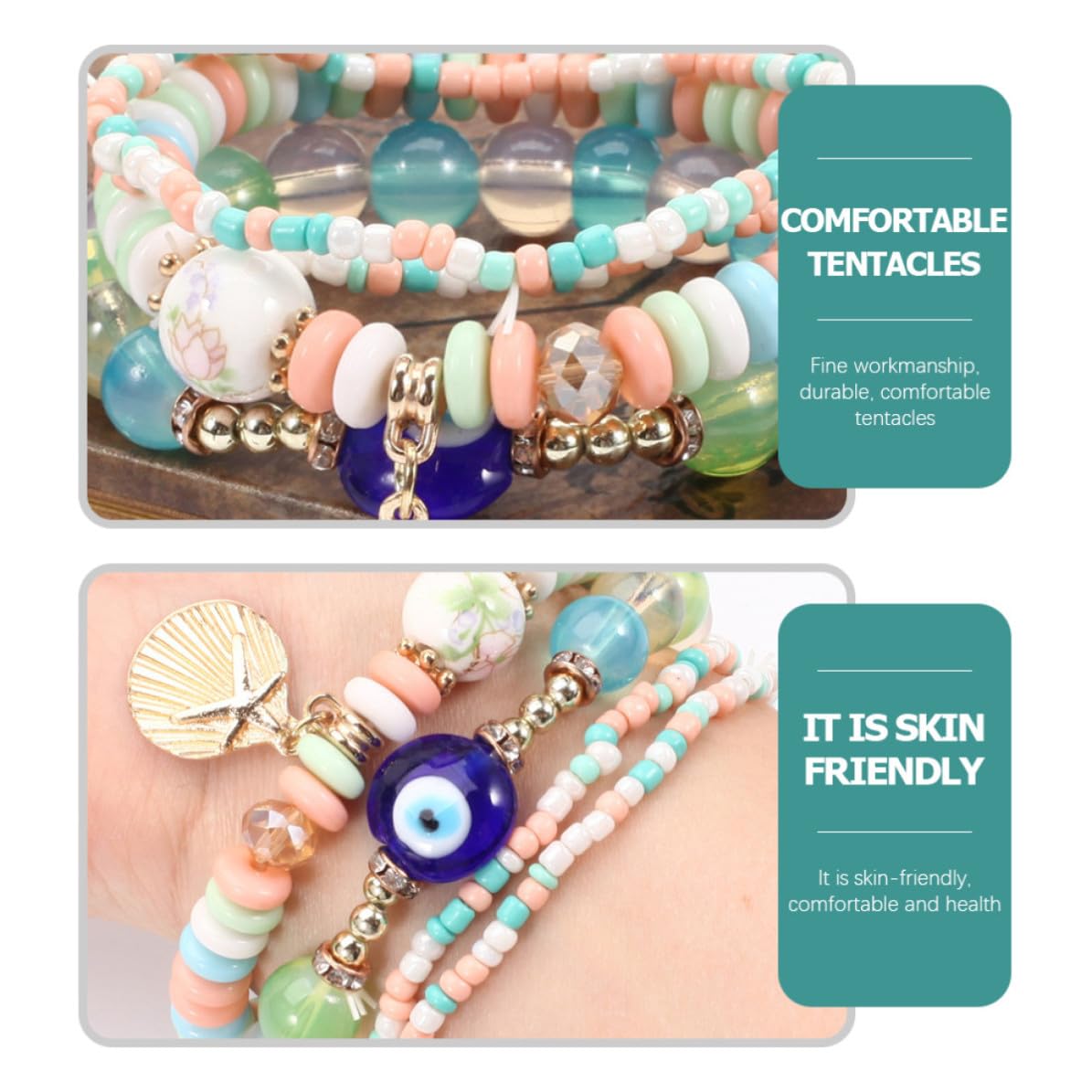 Abaodam 18 Juegos Pulseras Bohemias de Cuentas para Mujer Diseño Chic y Materiales de Vidrio y Aleación, Cómodas y Seguras Día Festival