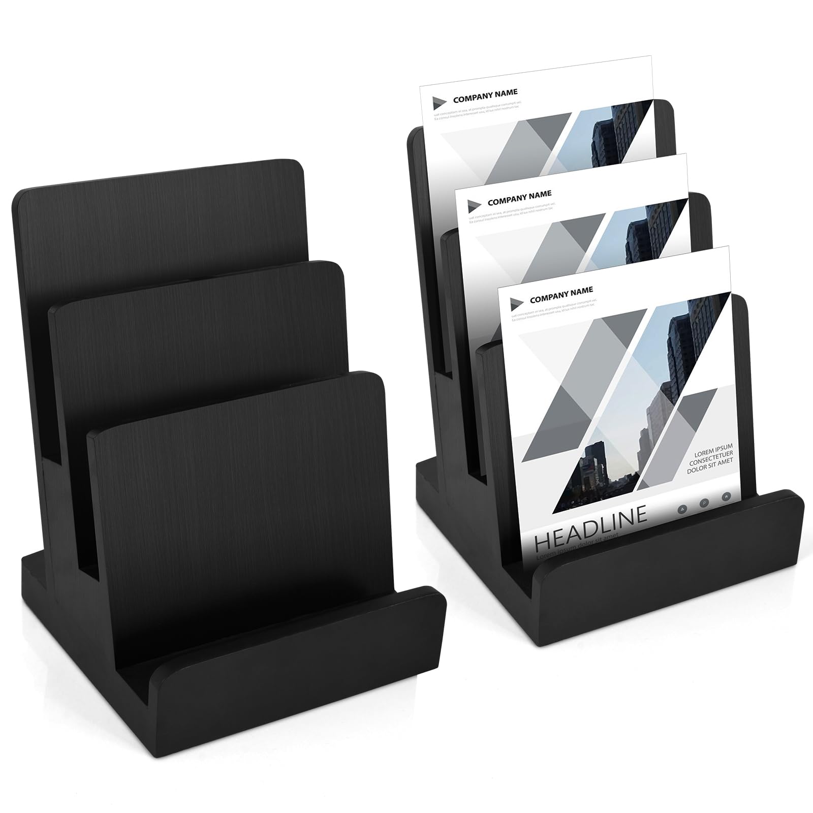 2 Pieces 6 x 9 Wood Brochure Holder 3 Tier Pamphlet Display Stand Black Brochure Display Stand Postcard Holder Flyer Holder Magazine Rack Literature Stand Book Display for Desk Booklets Menu (2)