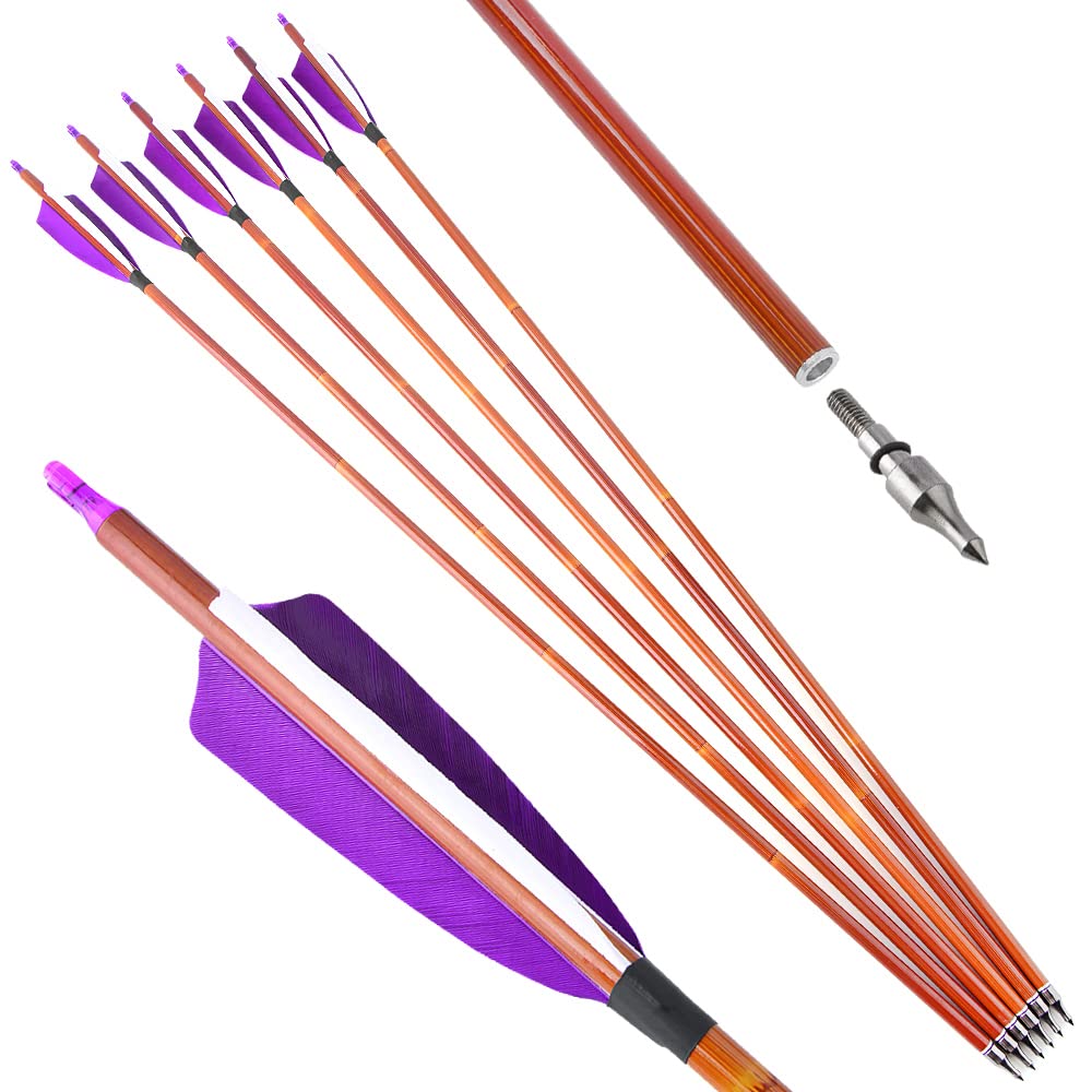 wolfman 12 Flèches Carbone Hybride SP500, Fût avec Plumes de Dindon Naturelles de 4 Pouces – Contrôle Optimal pour Compétitions Intérieures et Extérieures