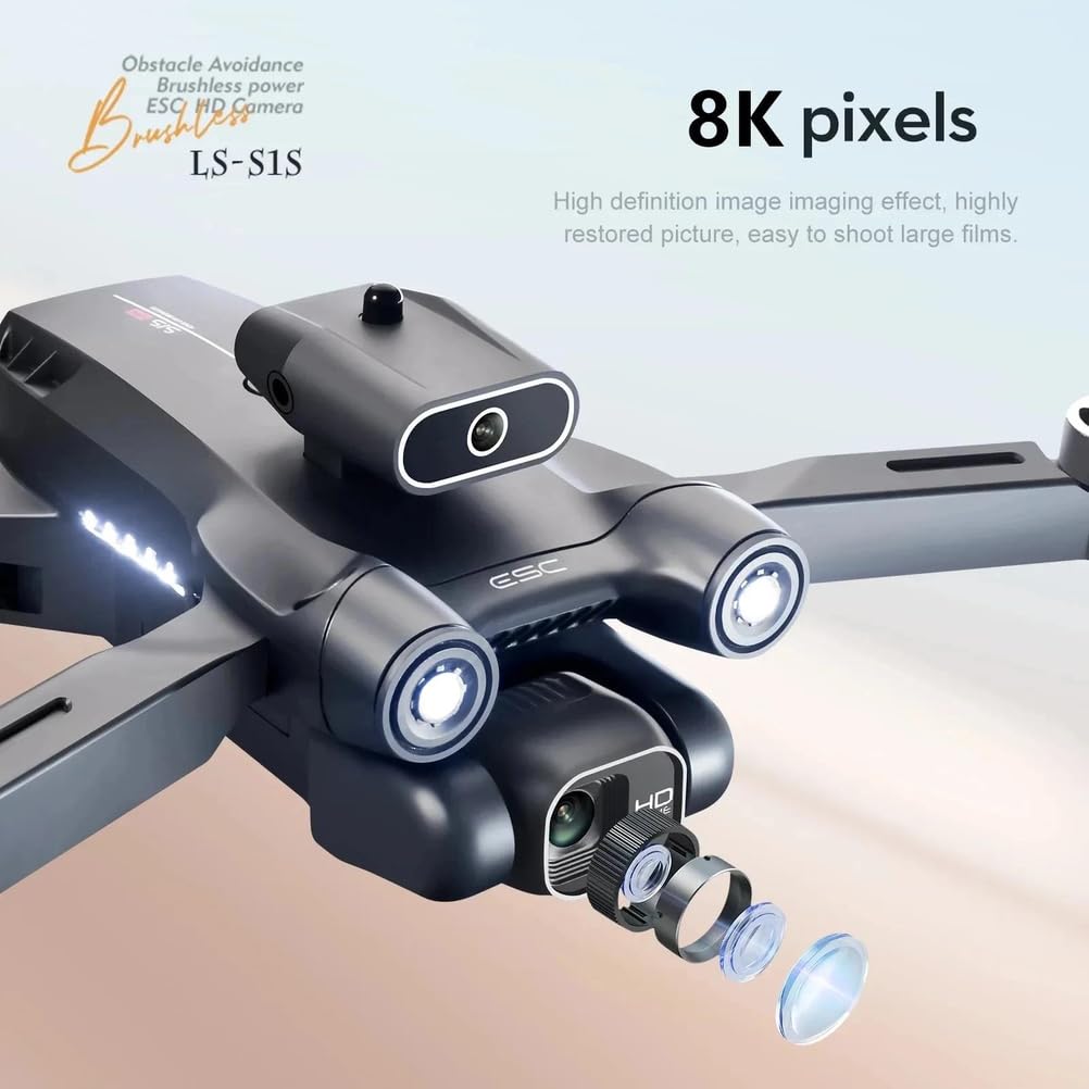 Dual Battery,Nuevo Mini dron S1S con cámara 8K, Profesional, Motor sin escobillas, dron con cámara Dual HD, cuadricóptero Plegable, Juguetes para Evitar obstáculos