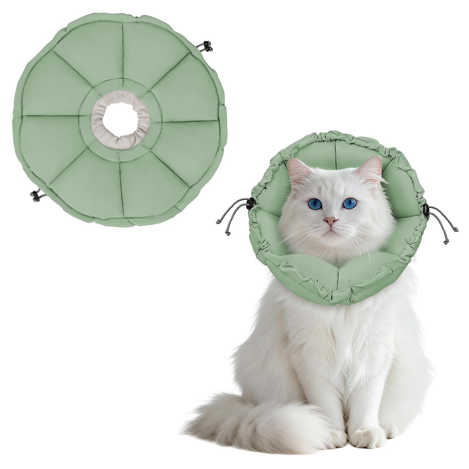 Supet Soft Cat Cone Collar to Stop Licking After Surgery Adjustable Waterproof Recovery Collar for Cats with Silent Material & Flower Design (Light Green,M)
