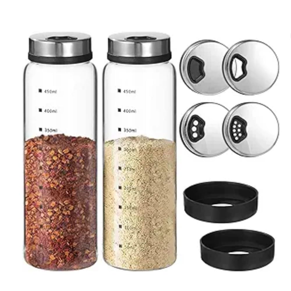 CTRLZS Clear Glass Shaker Bottles 2pcs 15 Oz Large Salt Pepper Shakers with Adjustable Outlet Hole Spices Seasonings Cans