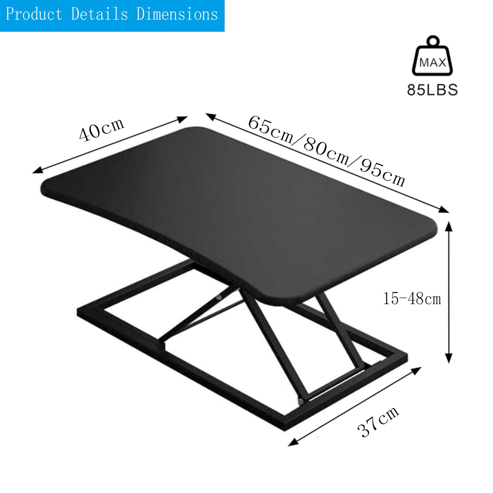 Convertisseur de bureau debout ergonomique, hauteur réglable avec plateau pour clavier, ressort à gaz pour ordinateur portable et moniteur