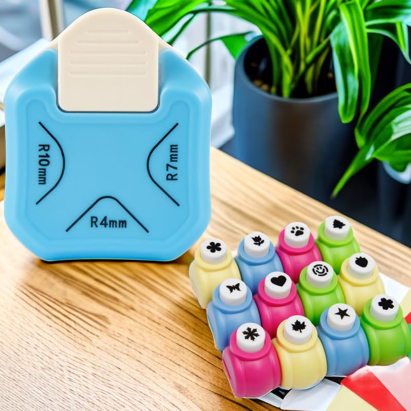 12pcs Craft Hole Punch + 1pcs Corner Rounder 3 in 1 Paper Punches Set