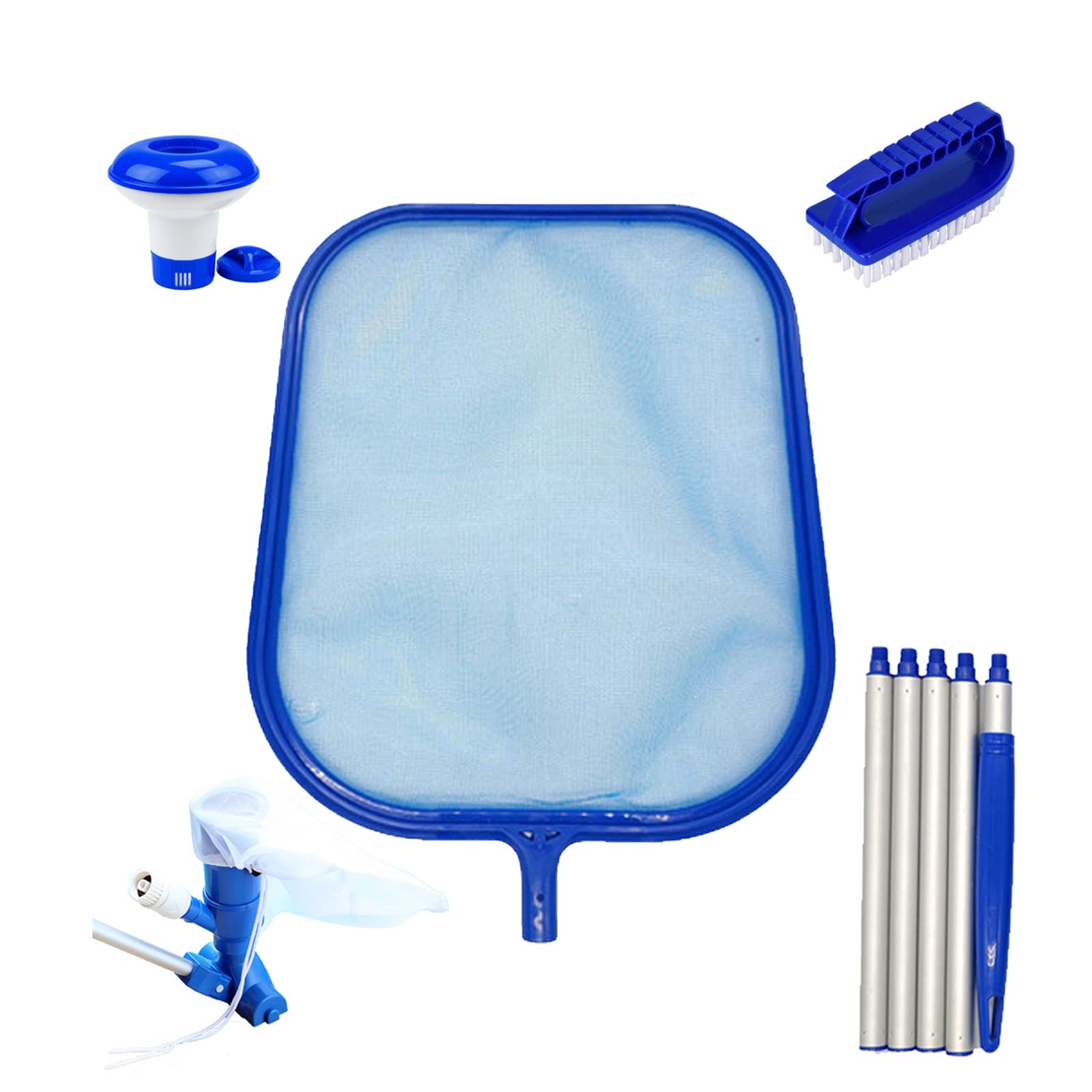 SRHIMEOS Rete Piscina per Pulizia Piscina, Retino per Piscina con Rete Foglie Skimmer, Spazzola Pulizia, per Piscina Vasca Stagno per Pulizia Raccogli Foglie con per Vasche, Fontana